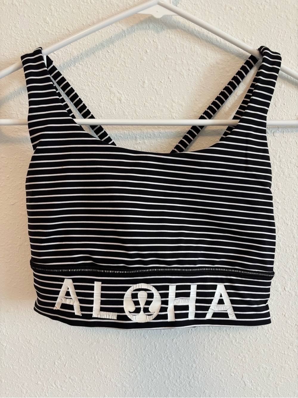 lululemon Energy Sport Bra Black & White Striped ALOHA Size 6